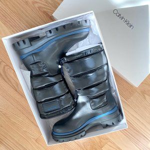 Calvin Klein, Women's Boots Size 7.5 M, Laeton Bomber Boots, Black/Montana Sky